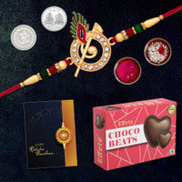 Designer Krishna Rakhi With Choco Beats Gift Pack  Festive Essentials Combo For Brother