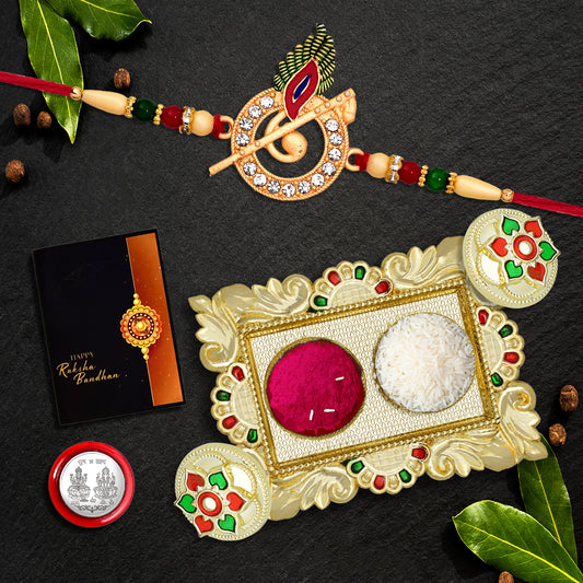 Krishna Flute Rakhi With Decorative Pooja Thali
