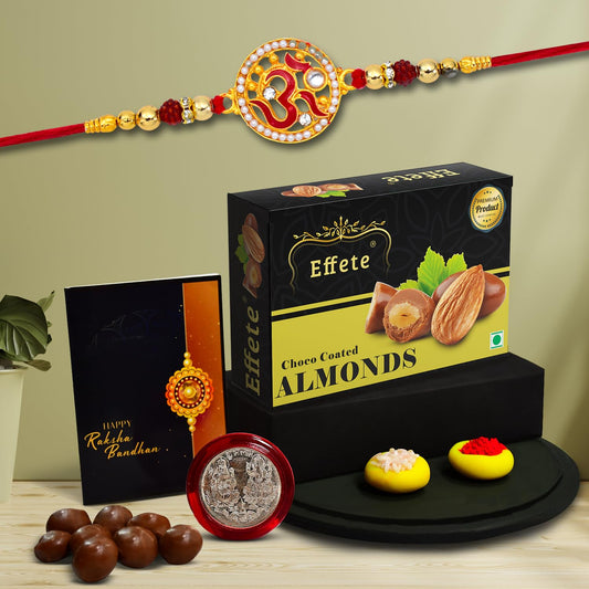 Rakshabandhan Om Design Rakhi For Brother Set Of 1 Rakhi with Chocolate Almonds 32gm